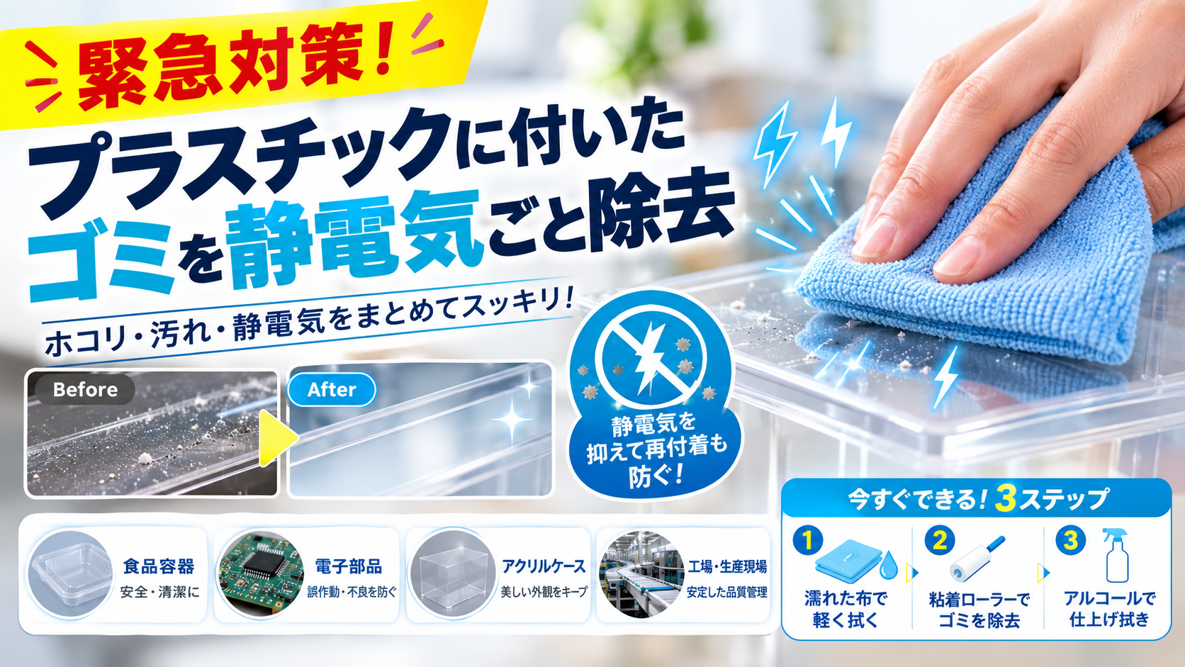 緊急対策!プラスチックに付いたゴミを静電気ごと除去